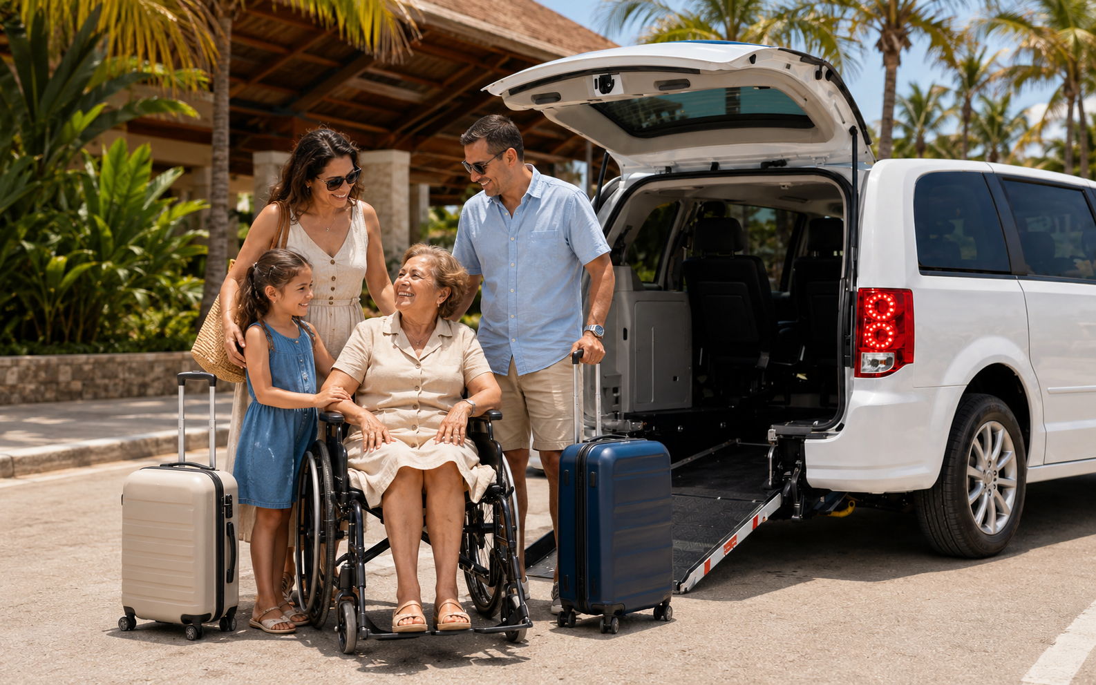 Accessible transfer van with a family at a Dominican Republic resort